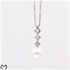 Collana oro bianco 18 Kt 750 perla 7,5/8 mm trilogy diamanti 0,23 ct -524/ST-