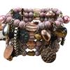 BRACCIALE PERLINE VETRO METALLO PLASTICA COL.ROSA RAME BRACCIALETTO ELASTICO H 5