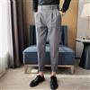 Uomo Vita Alta Cintura Abito Pantaloni Plissettato Ufficio Capri Corto Casual