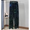 Donna Lustrini Velluto Pantaloni Costume Elastico Vita Pantaloni a Gamba Larga