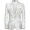 Uomo Fiore Giacca Jacquard Slim Abito Giacca Festa Ballo Cappotto Top Smart