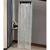 Donna Diamante Strass Rete Pantaloni a Gamba Larga Trasparente