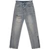 Uomo Affliggere Pantaloni Denim Caviglia Cerniera Jeans Gamba Dritta Work Casual