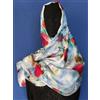 Foulard Pura Seta 💯 Stola Scialle Sciarpa Pareo Chador Hijab FIORATO AZZURRO