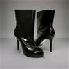 OASIS Woman Calf Boots "ROXY" Painted Black Leather Wide Leg High Heels NEW UK6