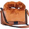 Vera Pelle Borsa Borsetta Donna Vera Pelle Cuoio Cognac Pelliccia Piccola tracolla catena
