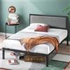 Zinus Korey Letto 140 x 200 cm - Altezza 36 cm con vano portaoggetti sotto il letto - Piattaforma in metallo telaio con testiera imbottita - Nero e Grigio