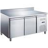 Ristoattrezzature Modello: 11552,Tavolo frigo refrigerato 2 porte in acciaio inox con alzatina -2 +8 °C 1360x700x850 h mm tropicalizzato a basso consumo energetico