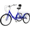 Donened Triciclo pieghevole da 24 pollici, triciclo pieghevole con cestino e parafanghi a 7 marce, biciclette pieghevoli a 3 ruote, per adulti, anziani, triciciclo con schienale (blu)