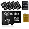 Cloudisk 5Pack 8GB Micro SD Card 8 GB MicroSD Memory Card Class10 con SDAdapter + lettore di schede, vendita in serie 5pcs