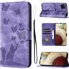 LSPCASA Custodia Per Samsung Galaxy A12 Materiale In Pelle PU Cover Samsung A12 Con Slot Per Schede Reticolo Della Farfalla Del Gatto Cover Samsung Galaxy A12 Viola