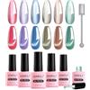 AIMEILI Smalto Cat Eye Semipermanente per Unghie Set Smalto Magnetico in Gel Lampada UV LED Unghie Nail Polish Gift Set 60, 6x8ML