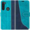 Mulbess Custodia per Xiaomi Redmi Note 8T, Cover Magnetica Flip con Chiusura, Fessura Carte Portafoglio, Portacellulare Protezione, Elegante Blu Mint