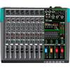 Depusheng PA8 Mixer professionale Console DJ a 8 canali con 256 opzioni di effetti DSP Connessione wireless Bluetooth Chiavetta USB Alimentazione phantom 48V