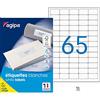 Agipa 102199 Set di 6500 Etichette DIN A4 Multi Uso arrotondati 38,1 x 21,2 mm Bianco