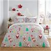 Fusion - Funda Nórdica Elfo Ayudante Favorito de Papá Noel - 140 x 200 cm - Reversible (2 Diseños) - 1x Funda de Almohada Incluida - Ropa de Cama Blanca de Lunares para Navidad - Ropa de Cama Navideña