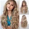 HAIRCUBE Parrucca Onda Lunga con Pony per le Donne Natura Resistente al Calore Parrucche Sintetiche con Pony Cosplay quotidiano (Bionda)