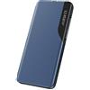 GOKEN Cover per Samsung Galaxy S23 5G, Smart Specchio View Flip PU Leather Case, Premio Custodia Cellulare con Una Schermo Finestra, Folio Case con Supporto Pieghevole, Blu