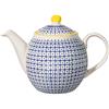 Bloomingville Teiera con Motivo Carla Lapis - de Loza colorato ø 14 cm, Blu Giallo, Ceramica Gres, capacità 1200 ml