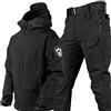 AAADRESSES Giacca SoftShell Uomo Uniformi Tattiche Set Tute Militari Impermeabili Combattimento Dell'Esercito Abbigliamento Caccia Pantaloni Leggero All'Aperto Zip Felpa con Cappuccio,Nero,L