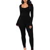 TDEOK Tuta nera - Tuta intera da donna, aderente, body stretch a maniche lunghe, tutina yoga onesie lunga, tuta sportiva da jogging, Nero , S