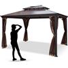 VEVOR Gazebo da Patio da 3 x 3,6 m, Gazebo con Zanzariere, con Telaio in Lega di Alluminio e Doppio Tetto in PVC, Gazebo Tettoia a Doppio Livello per Giardino, Cortile, Patio e Altri Spazi Esterni