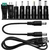 KUOQIY 8 Pezzi Adattatore di Alimentazione DC Universale, 5.5x2.1 mm Femmina a Maschio Adattatore Jack Connettore, DC Barrel Connettore Tips con 2 Pezzi Cavo, per Ventilatori, Router