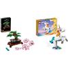 LEGO Albero Bonsai, Piante Artificiali, Costruzione in Mattoncini & 31140 Creator Unicorno Magico con Arcobaleno, Set 3 in 1 con Fantastici Animali Giocattolo
