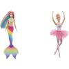 Barbie Dreamtopia Luci Scintillanti - Bambola Ballerina Magica dai Capelli Biondi & Dreamtopia Sirena Cambia Colore - Bambola con Look Arcobaleno