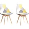 BenyLed - Set di 2 sedie da sala da pranzo in tessuto; sedie da cucina scandinave in lino con gambe in faggio, colore: giallo