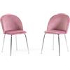 SIEDITI FUORI E DENTRO Set di 2 sedie poltroncine Sara imbottite in velluto o teddy per cucina o sala da pranzo con gambe in metallo (Velluto Rosa, Gambe Argento)