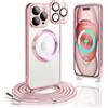 Ptny Cover con Cordino per iPhone 15 Pro Max Glitter Custodia Compatibile con MagSafe, Obiettivo per Fotocamera Protezione Completa, Silicone TPU Sottile Case, Cover con Laccio per iPhone 15 Pro Max