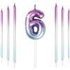 Mciskin Candele per 6° compleanno, candele colorate lunghe e numero 6 per torte, decorazione, torte viola e blu, perfette per matrimoni e feste