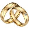 ANAZOZ Coppia Anelli Acciaio Inossidabile,Anello Coppia Fidanzto con Incisione Anelli Fidanzamento Donna e Uomo Oro Anello con 5MM Rotondo Zirconia Cubica Bianca Misura Donna 14(54mm) + Uomo 17(57mm)