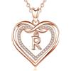 AEONSLOVE Collana con Lettera Donna Ciondolo Cuore con Iniziale Collana Nome Personalizzabile con Zirconia Rame Placcato Oro Rosa, Catena da 50,8 cm