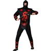 Atosa Costume Completo Ninja Uomo Adulto Nero Con Dettagli In Rosso Stealth Killer Drago Giapponese Cinese Per Carnevale Halloween XS-S