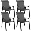 Outsunny Set 4 Sedie da Giardino Impilabili con Braccioli in Rattan PE e Acciaio, Grigio|Aosom