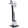 Relaxdays Piantana da Bagno GRAO, Portarotolo e Portascopino, Accessorio Autoportante Multiuso WC, Antracite Nero, Acciaio Inox, 20 x 70 cm