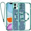 Kokio Glitter Magnetica Cover per iPhone 11 con Cordino, Compatibile con MagSafe, Brillantini Sottile Silicone TPU Antiurto Custodia per iPhone 11 con 2 Vetro Temperato Bumper, Verde