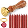Furuising 8 Pezzi Rosso Ceralacca con Stoppini e Sigillo di Cera, Set di Cera Timbro con Modello in Metallo per Regali di Natale, Buste, Inviti di Nozze, Artigianato