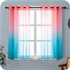 GIRASOLE HOME Coppia Tende Voile Semi Trasparenti Colore Sfumato Rosa e Celeste Tenda per Soggiorno Camera Cameretta Cucina e Interni 2 Pannelli con Occhielli 140x138cm