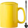KOPYFANTAP Tazza Grande 1000ml, 33Oz Tazzina Giganti da Caffè in Ceramica con Coperchio e Cucchiaio XXL Bicchieri con Grandemanico,Lavabile in Lavastoviglie, Giallo