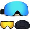 Otekuvic Maschera Sci Uomo Donna, Occhiali Da Sci con 2 Lenti, Occhiali Neve Magnetici Sostituibili, Fotocromatica Anti UV e Anti Nebbia, Maschera Snowboard (Blu (soleggiato)+Giallo (notte))