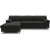 DOMO. collection Junin Forma di L con Funzione Sonno, Angolo Imbottito, ingegnerizzato Poliestere Divano angolare Moderno Materiale: Legno Tessuto Metallo, Nero, 150 x 251 cm