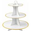 Soleebee Alzata per torte in cartone, 3 ripiani, supporto per cupcake, porta muffin, accessorio per feste, matrimoni, compleanni, feste, torte, panini, torte (1 pezzo, bianco + oro)