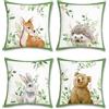 Bonhause Federe per Cuscini Animali 45 x 45 cm Copricuscini Decorativi Cervo Coniglio Orso Foglie Verdi Federa per Cuscino Bambini Divano Letto Giardino Decorazione Set di 4