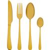 Baroni Home Set 24 pz Posate da Tavola in Acciaio Inox, Posate Color Oro con Manico Stondato per 6 Persone, Lavabili in Lavastoviglie, Forchetta, Coltello, Cucchiaio, Cucchiaino da The o Dolce