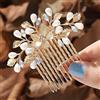 Runmi Pettine per capelli da sposa color oro, con perle, accessorio per capelli da sposa, con foglie, per donne e ragazze (oro)