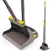 JEHONN Scopa e Paletta con Manico Lungo 138CM, Salvaspazio 180 Gradi Spazzola Brevettato Openable Dustpan Tail Richiudibile per Cucina Giardino Casa Ufficio (Marrone Giallo)