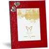 Mareli Cornice Portafoto da Tavolo 13x18, Similpelle stropicciata Rossa con Applicazioni Cuori in Argento PVD